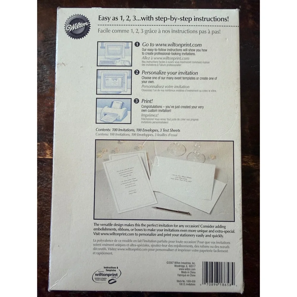 Wilton Invitation Kit 100 Count White New Embossed Border DIY Wedding Classic